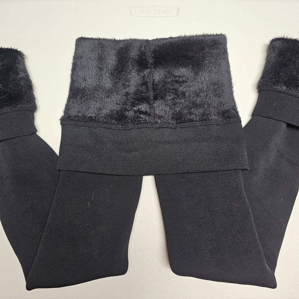 Primark Womens Black Faux Fur Lined Thermal Leggings XL 2XL High Waist Stretch